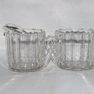 Indiana Glass Paneled Daisy Sugar Bowl & Creamer Set